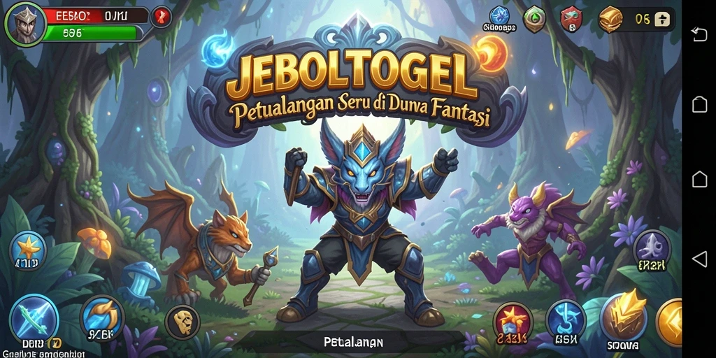 Antarmuka JEBOLTOGEL dengan grafik menawan dan karakter menarik.