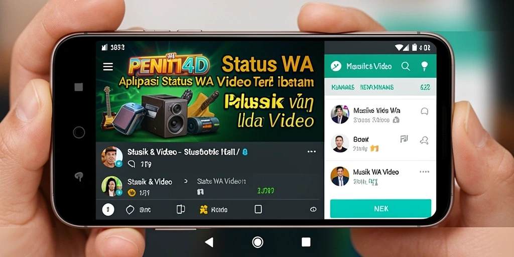 Screenshot aplikasi PENITI4D menampilkan pilihan video status WA yang menarik.