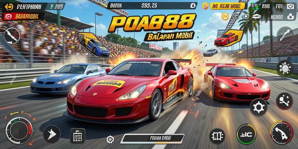 Tampilan antarmuka POA88 saat balap mobil yang intens.