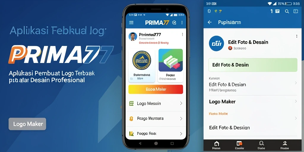 Antarmuka PRIMA77 yang menampilkan proses pembuatan logo yang mudah.