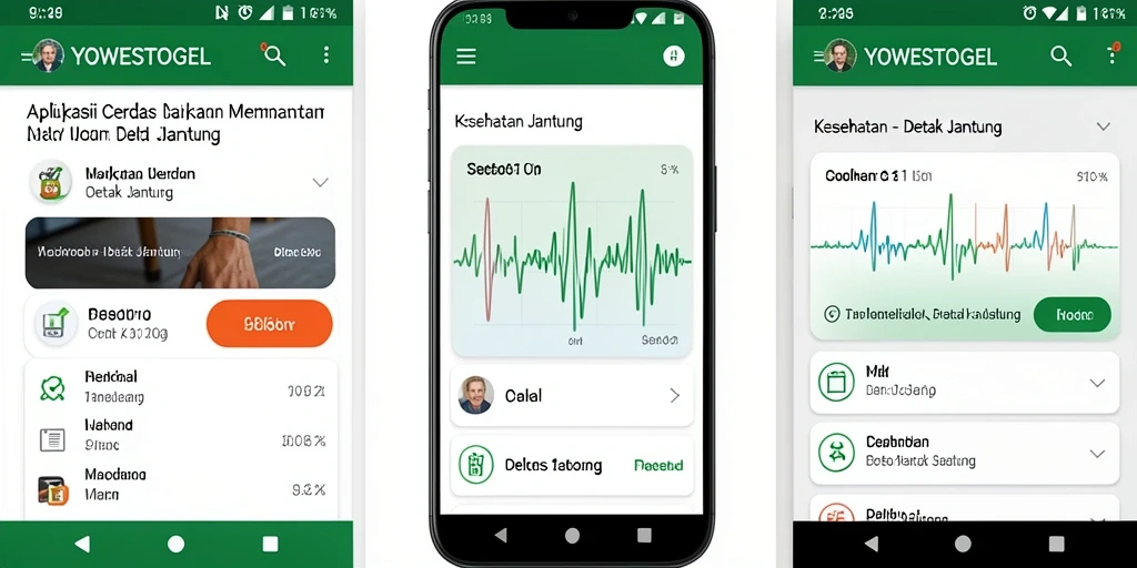 Antarmuka aplikasi YOWESTOGEL yang menampilkan pemantauan detak jantung.